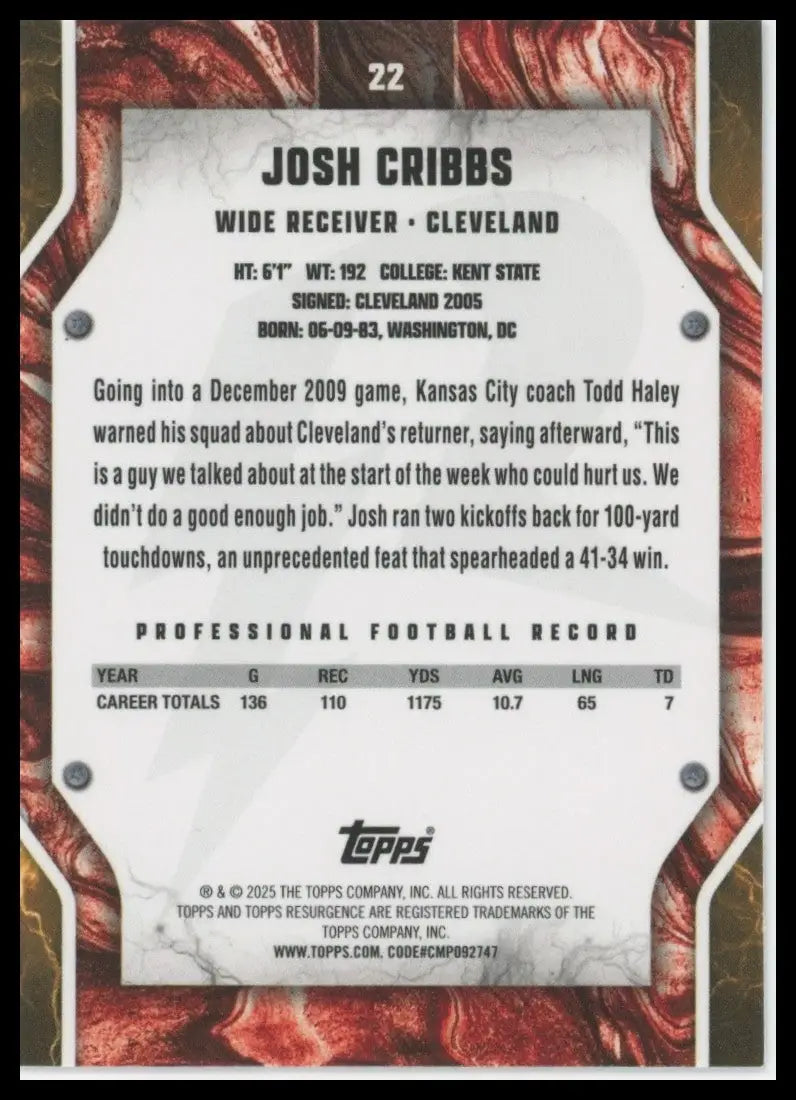2024 Topps Resurgence - Josh Cribbs #22 - Football Card Single