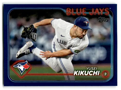 Yusei Kikuchi baseball card from 2024 Topps Royal Blue series, Royal Blue Jays image