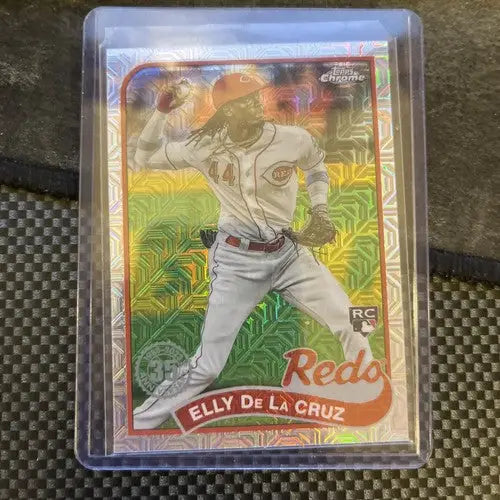 Topps Chrome Silver Elly De La Cruz rookie sports trading card in protective holder