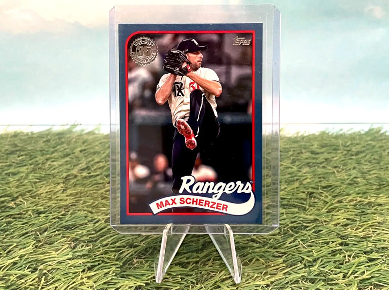 Max Scherzer 35th anniversary blue baseball trading card from 2024 Topps Series 1