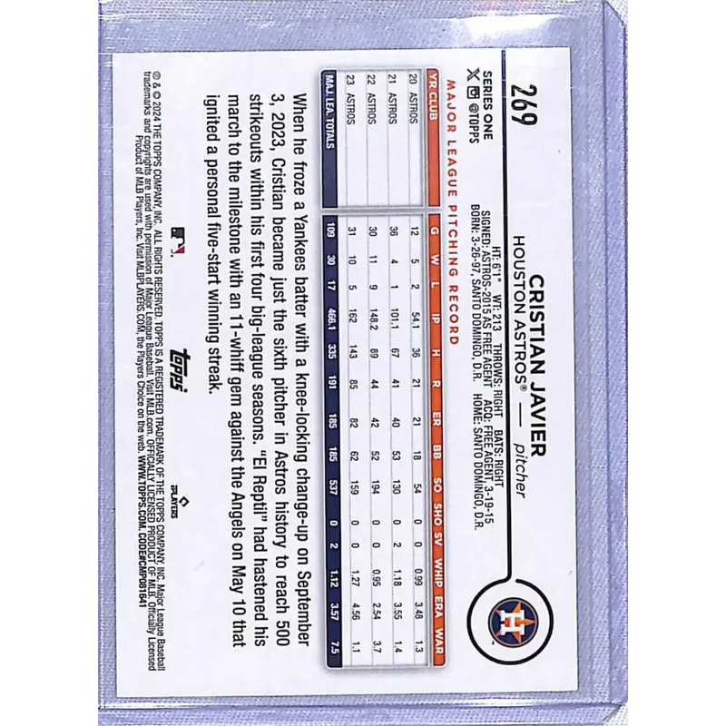 2024 Topps Series One Easter #269 Cristian Javier NM-MT Houston Astros - Baseball Card Single
