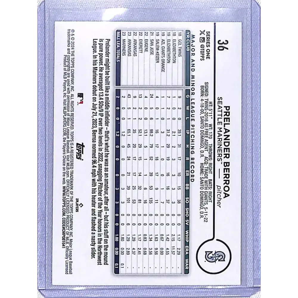 2024 Topps Series One Easter #36 Prelander Berroa NM-MT Seattle Mariners - Baseball Card Single