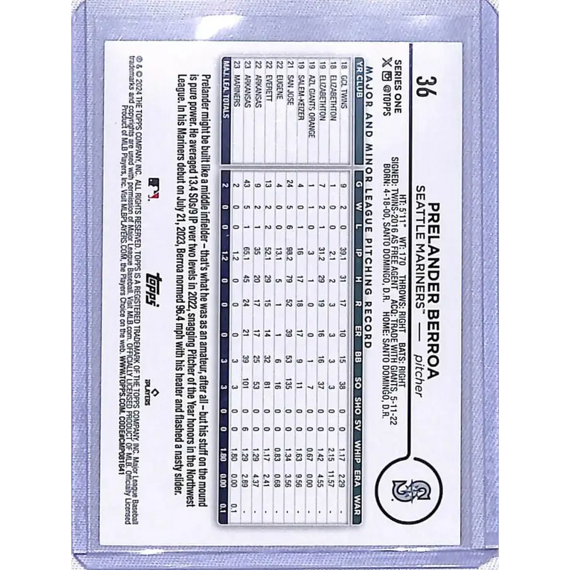2024 Topps Series One Easter #36 Prelander Berroa NM-MT Seattle Mariners - Baseball Card Single