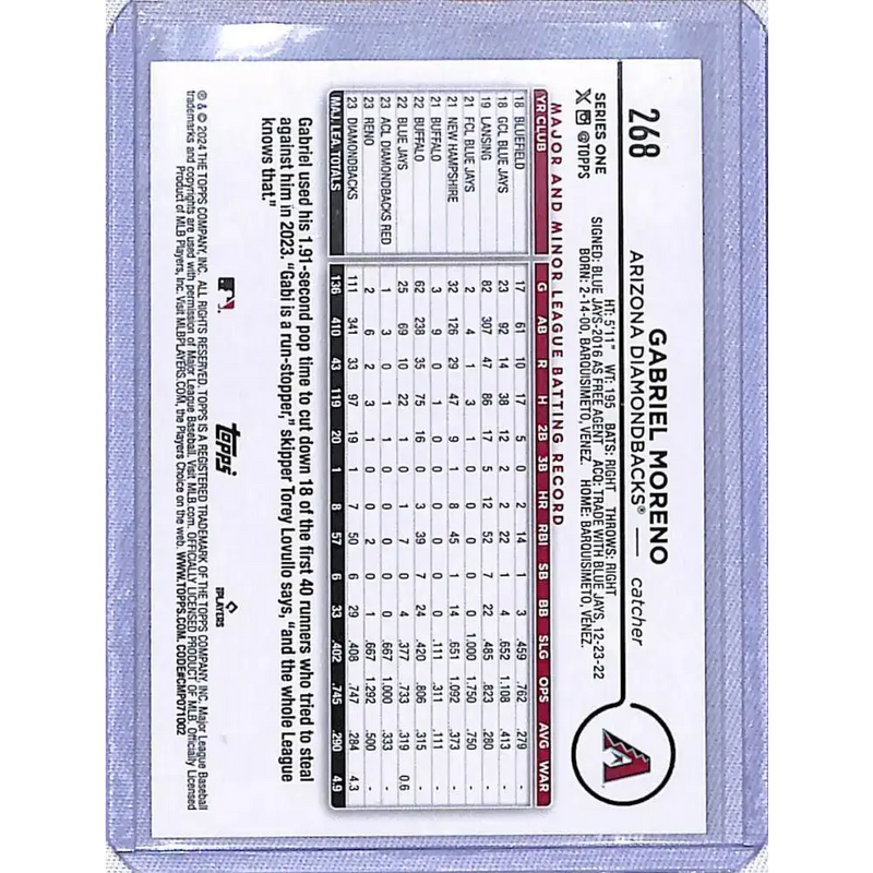 2024 Topps Series One Future Stars #268 Gabriel Moreno NM-MT Arizona Diamondbacks - Baseball Card Single