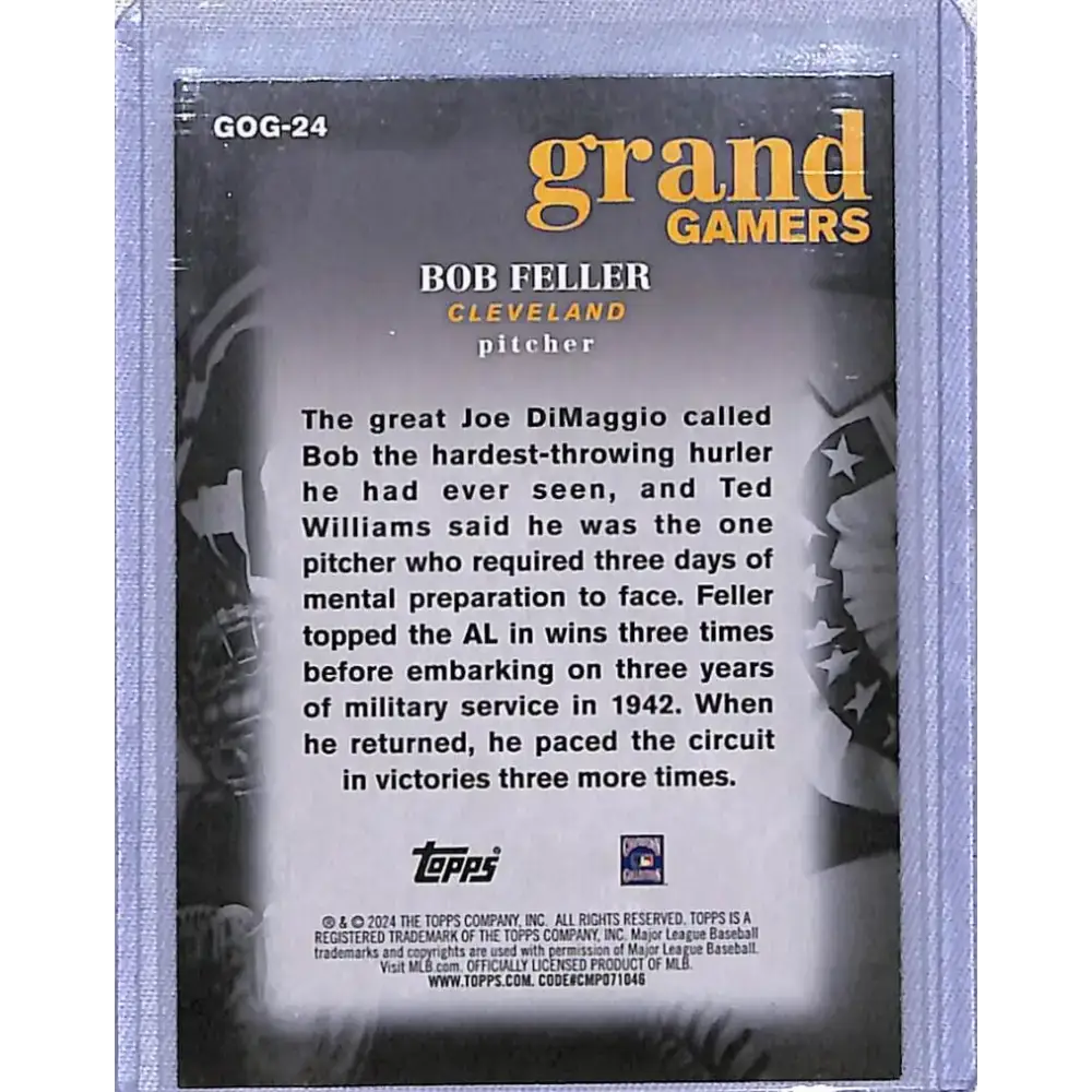 2024 Topps Series One Grand Gamers #GOG-24 Bob Feller NM-MT Cleveland Indians - Baseball Card Single