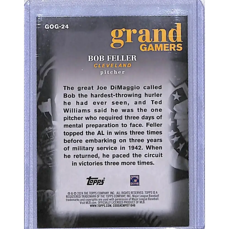 2024 Topps Series One Grand Gamers #GOG-24 Bob Feller NM-MT Cleveland Indians - Baseball Card Single
