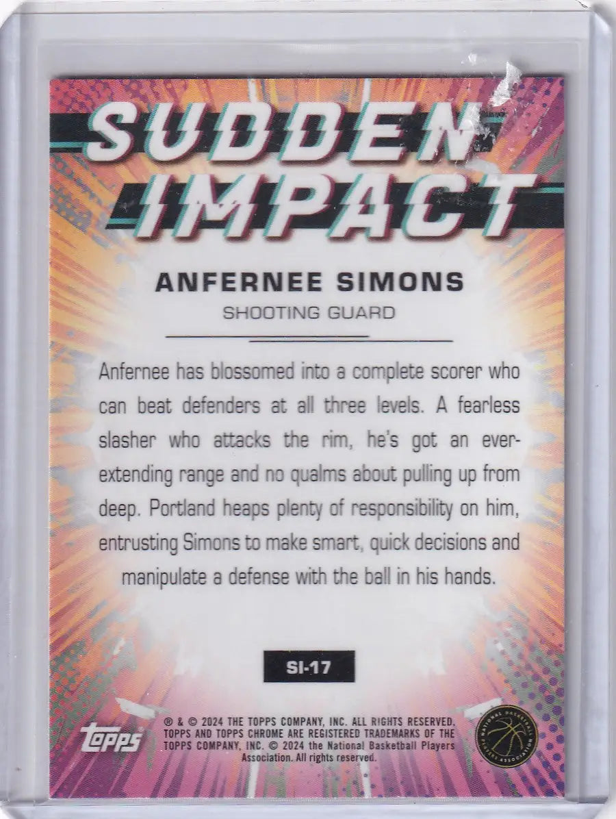 2024 TOPPS #SI-17 ANFERNEE SIMONS SUDEEN IMPACT HOLO- PORTLAND TRAIL BLAZZERS - Basketball Card Single