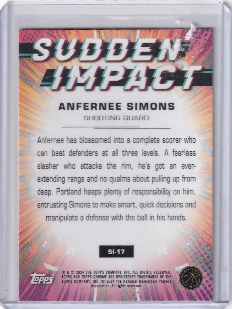 2024 TOPPS #SI-17 ANFERNEE SIMONS SUDEEN IMPACT HOLO- PORTLAND TRAIL BLAZZERS - Basketball Card Single