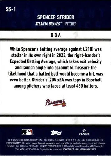 Original gloss of Spencer Strider baseball trading card from Topps Significant Statistics series