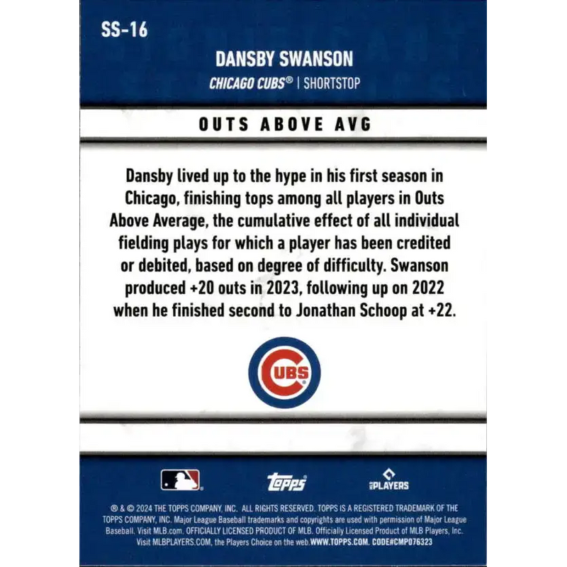 2024 Topps Significant Statistics #SS-16 Dansby Swanson NM-MT Chicago Cubs Baseball Card - Baseball Card Single