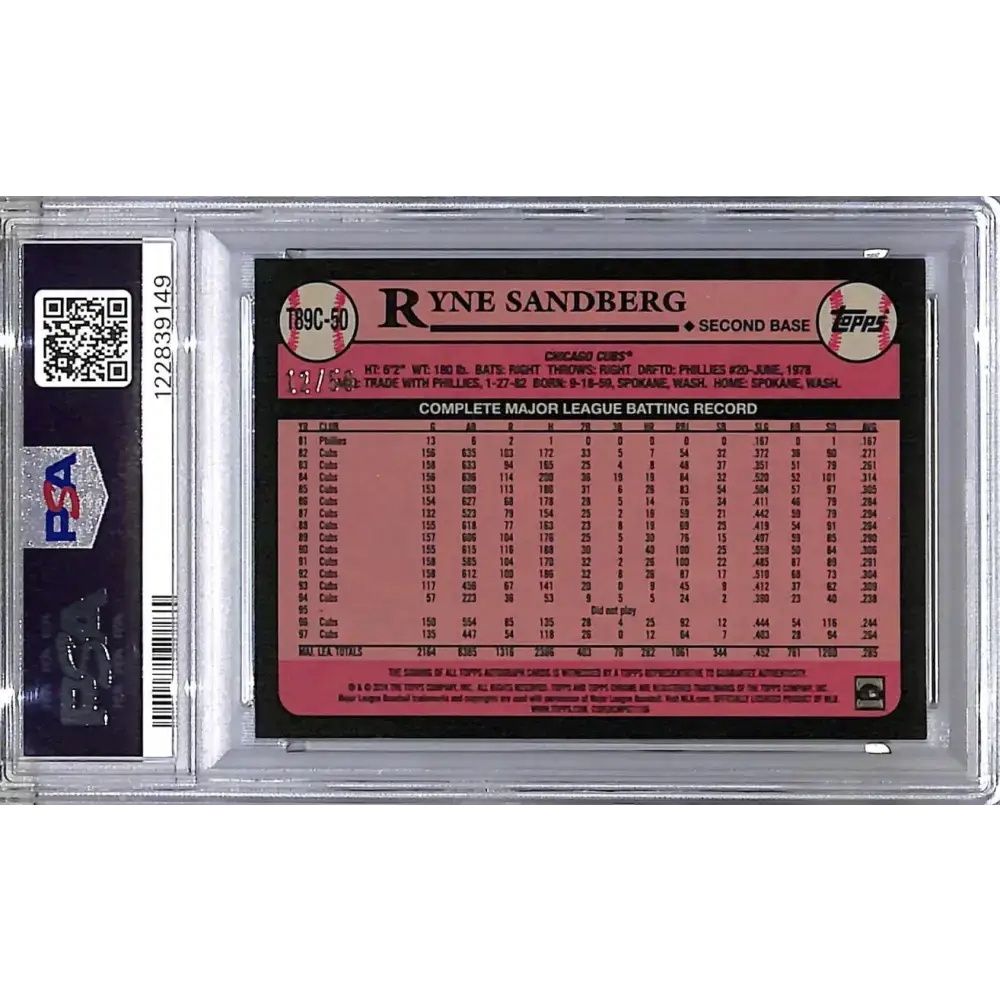 2024 Topps Silver Pack Gold Mojo #T89C-50 Ryne Sandberg PSA 8 NM-MT Auto 12/50 Chicago Cubs - Baseball Card Single