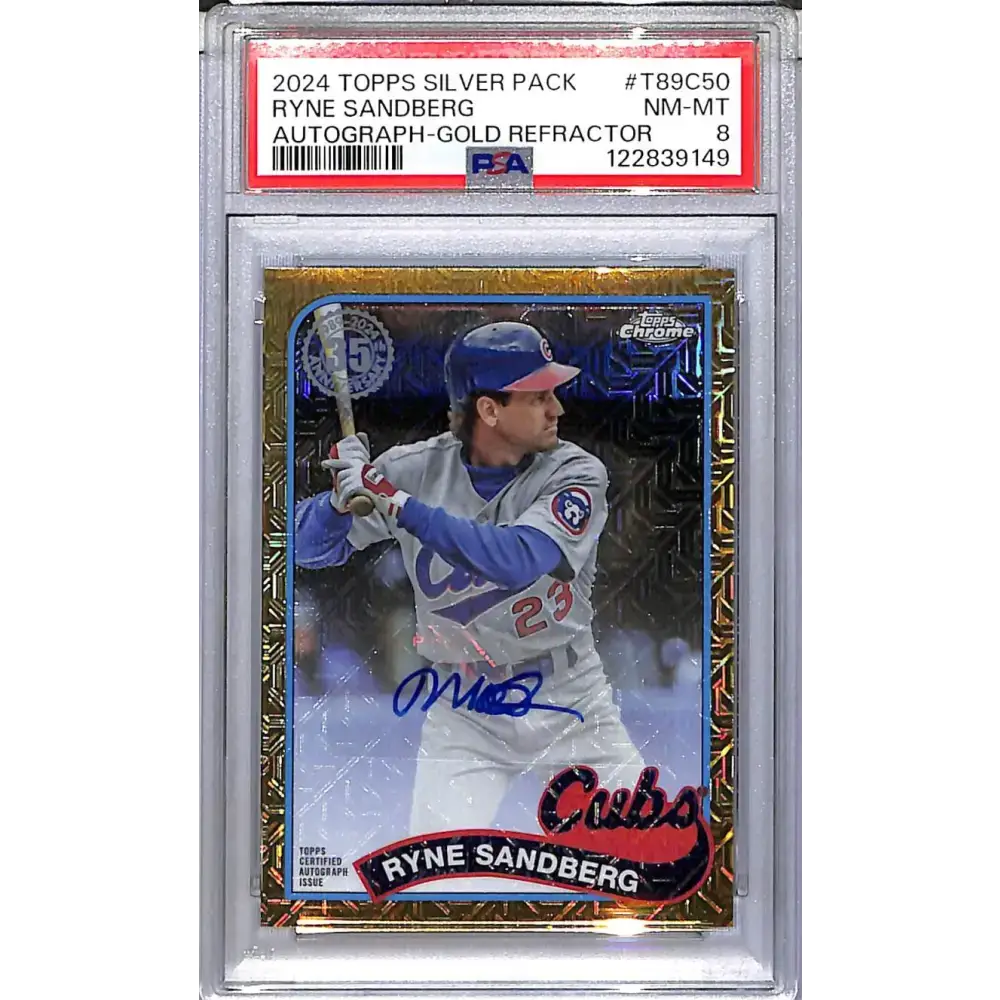 2024 Topps Silver Pack Gold Mojo #T89C-50 Ryne Sandberg PSA 8 NM-MT Auto 12/50 Chicago Cubs - Baseball Card Single