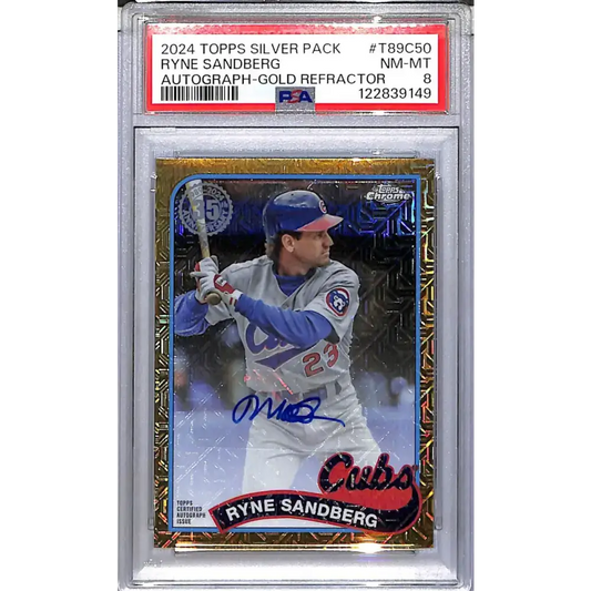 2024 Topps Silver Pack Gold Mojo #T89C-50 Ryne Sandberg PSA 8 NM-MT Auto 12/50 Chicago Cubs - Baseball Card Single