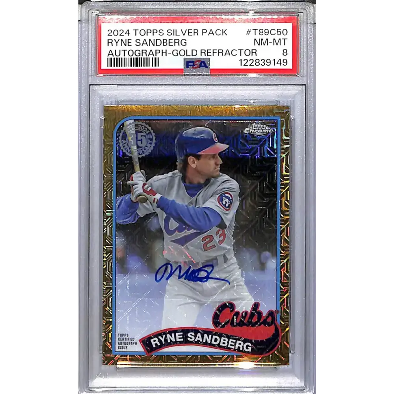 2024 Topps Silver Pack Gold Mojo #T89C-50 Ryne Sandberg PSA 8 NM-MT Auto 12/50 Chicago Cubs - Baseball Card Single