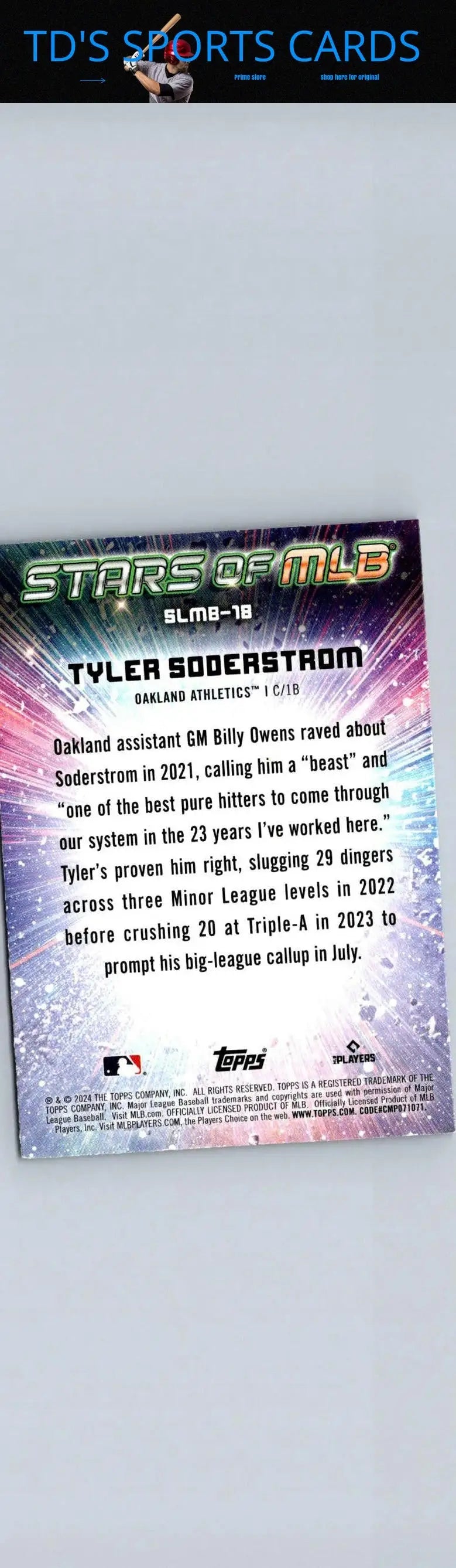2024 Topps Tyler Soderstrom Stars of MLB baseball card featuring Tyler Soderstrom stars