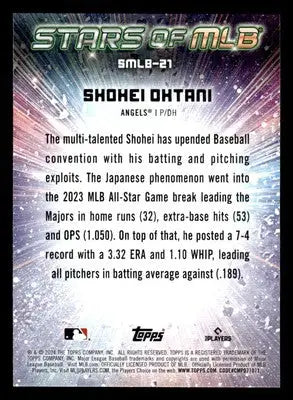 Back of 2024 Topps Shohei Ohtani Stars of MLB baseball card with player statistics