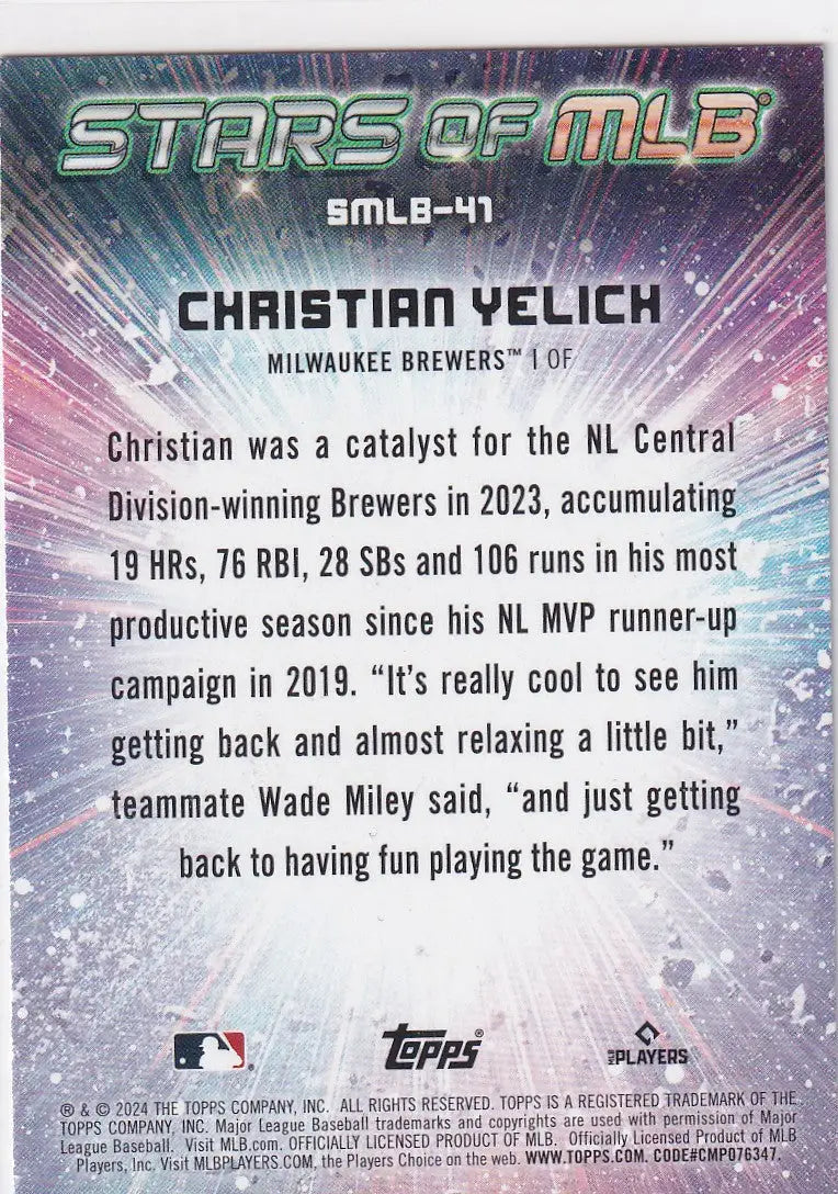 2024 TOPPS #SMLB-47 CHRISTIAN YELICH STARS OF MLB- MILWAUKEE BREWERS - Baseball Card Single