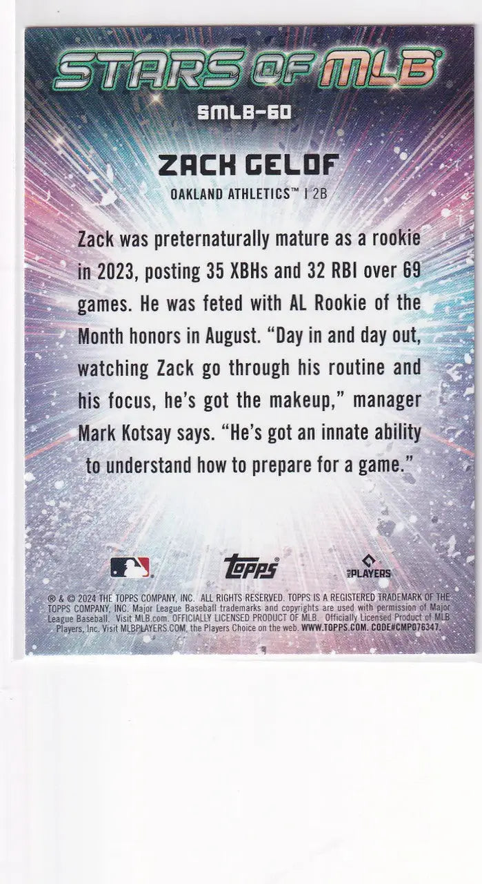 2024 TOPPS #SMLB-60 ZACH GELOF STARS OF THE MLB- OAKLAND ATHLETICS