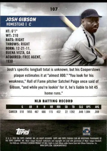 2024 Topps Stadium Club #107 Josh Gibson NM-MT ID:75263 - Baseball Card Single