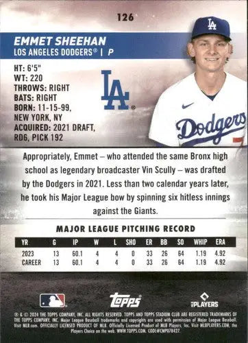 2024 Topps Stadium Club Emmet Sheehan Rookie Baseball Card Dodgers NM-MT