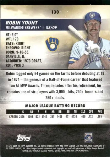 Original gloss 2024 Topps Stadium Club Robin Yount baseball card Brewers ID 75272