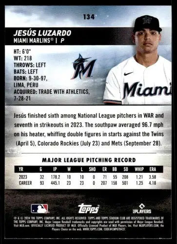 2024 Topps Stadium Club Jesus Luzardo Marlins baseball card NM-MT collectible