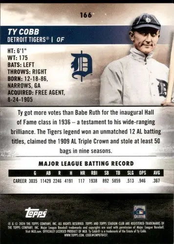 2024 Topps Stadium Club Ty Cobb baseball card Tigers NM-MT collectible