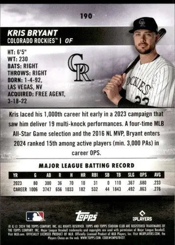 Original gloss Kris Bryant baseball card from 2024 Topps Stadium Club Topps Stadium