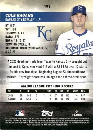 2024 Topps Stadium Club #199 Cole Ragans NM-MT Royals ID:75290 - Baseball Card Single