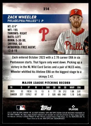 2024 Topps Stadium Club Zack Wheeler baseball card Phillies NM-MT collectible