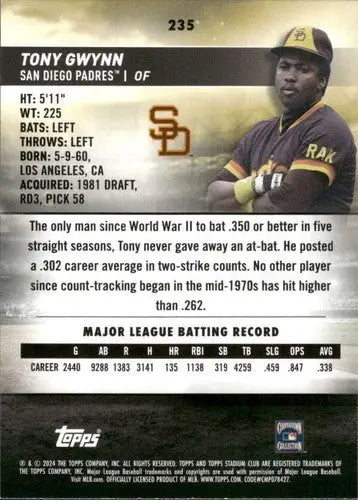 Original gloss Tony Gwynn baseball card from 2024 Topps Stadium Club Padres