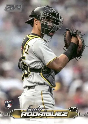 Baseball card from 2024 Topps Stadium Club featuring Endy Rodriguez Rookie Pirates
