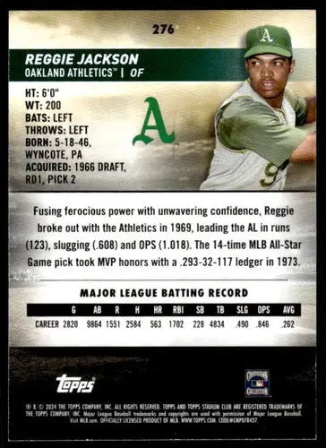 Reggie Jackson baseball card from 2024 Topps Stadium Club with original gloss and Athletics