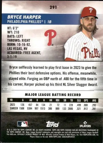 2024 Topps Stadium Club #291 Bryce Harper NM-MT Phillies ID:75311 - Baseball Card Single