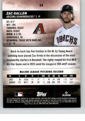 2024 Topps Stadium Club #35 Zac Gallen NM-MT Diamondbacks ID:75240 - Baseball Card Single
