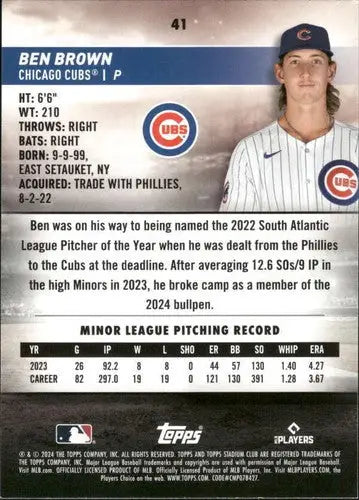 Ben Brown baseball card from 2024 Topps Stadium Club rookie cubs ID 75242