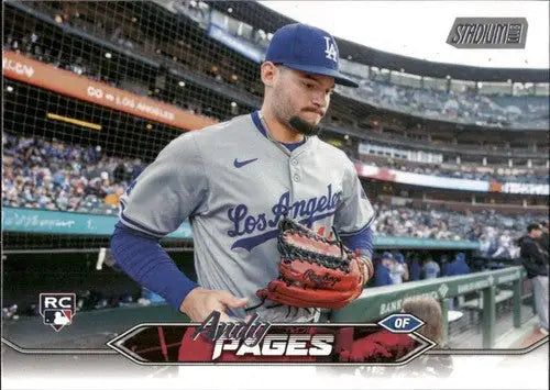 Original gloss baseball card from Topps Stadium Club featuring Dodgers rookie Andy Pages