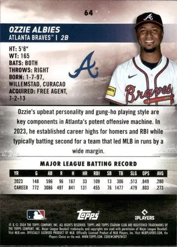Original gloss 2024 Topps Stadium Club Ozzie Albies baseball card Braves ID 75252