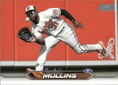 Baseball player catching ball from 2024 Topps Stadium Club Cedric Mullins with original gloss
