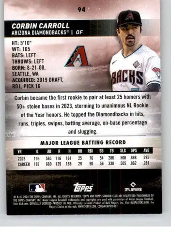 Original gloss 2024 Topps Stadium Club Corbin Carroll baseball card Diamondbacks