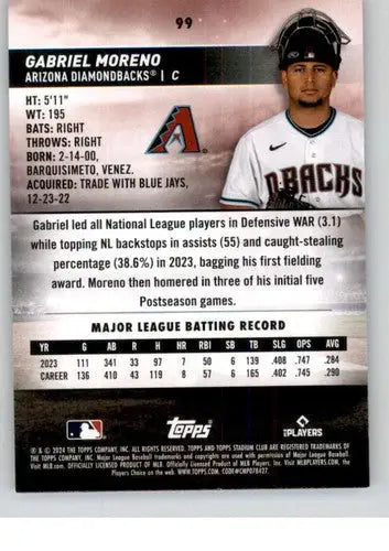 2024 Topps Stadium Club Gabriel Moreno baseball card with original gloss for Diamondbacks