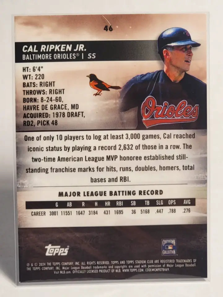 Baseball trading card featuring Cal Ripken Jr. from 2024 Topps Stadium Club Stadium Club series