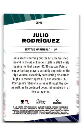 2024 Topps Stadium Club CFPRO #CFPRO-11 Julio Rodriguez NM-MT Mariners ID:76401 - Baseball Card Single