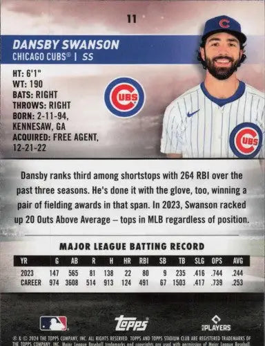 2024 Topps Stadium Club Chrome #11 Dansby Swanson NM-MT Cubs ID:76429 - Baseball Card Single
