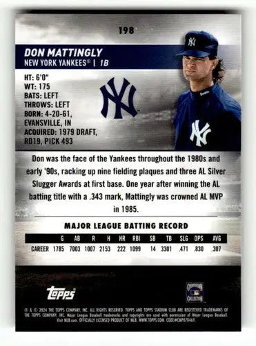 Don Mattingly baseball card from 2024 Topps Stadium Club Chrome with original gloss