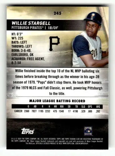 Willie Stargell baseball card from 2024 Topps Stadium Club Chrome with original gloss