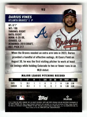 Darius Vines baseball card with original gloss from 2024 Topps Stadium Club Chrome