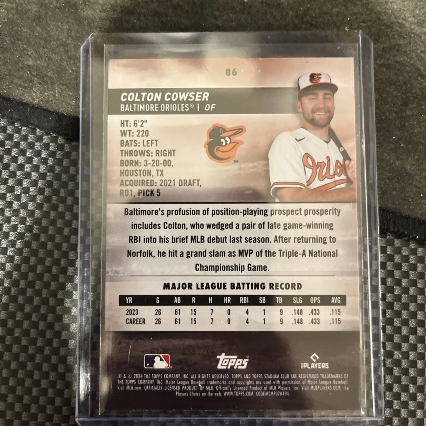 2024 Topps Stadium Club - Design Variation #86 Colton Cowser (RC) - Baseball Card Single
