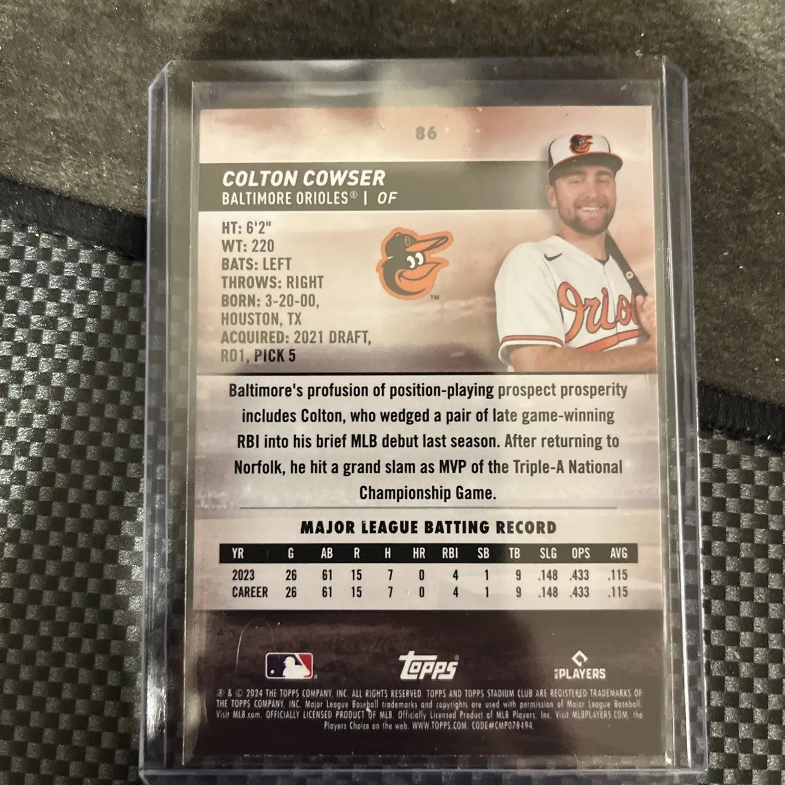 2024 Topps Stadium Club - Design Variation #86 Colton Cowser (RC) - Baseball Card Single