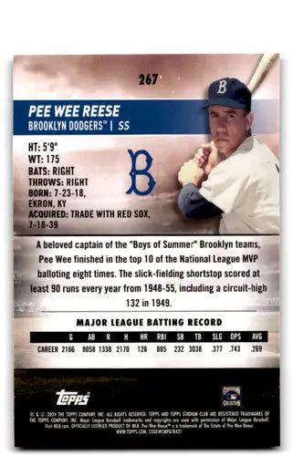 Original gloss Pee Wee Reese baseball card from 2024 Topps Stadium Club Pink Foil